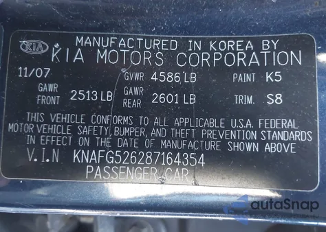 2008 Kia Rondo Lx V6 z USA, uszkodzony, nr VIN KNAFG526287164354